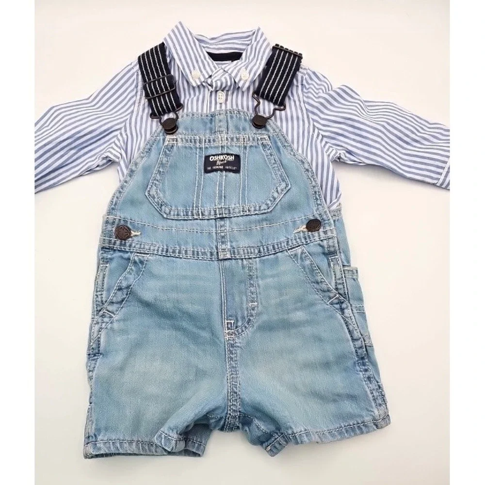 Vintage OshKosh Vestbak Shortalls & Shirt Set 6-9M